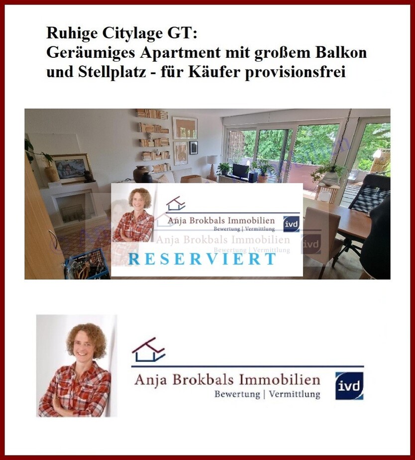 Ruhige Citylage GT: Geräumiges Apartment mit großem Balkon und Stellplatz - für Käufer provisionsfrei 1 zimmer