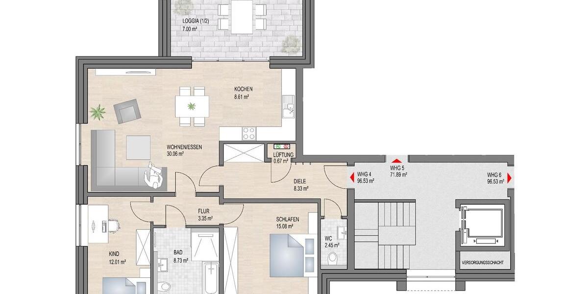 Etagenwohnung Rietberg - 3 Zimmer, 97 m&sup2;, 1.125&euro; | Angebot:26624210