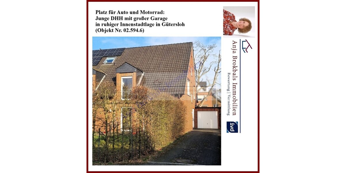 Platz für Auto und Motorrad: DHH, gr. Garage, ruhige Innenstadtlage - provisionsfrei für Käufer in Gütersloh - Doppelhaushälfte Gütersloh | Angebot:26794429