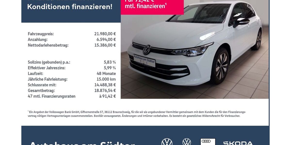 VW Golf 15.000 km 20.980 &euro; Rietberg 33397