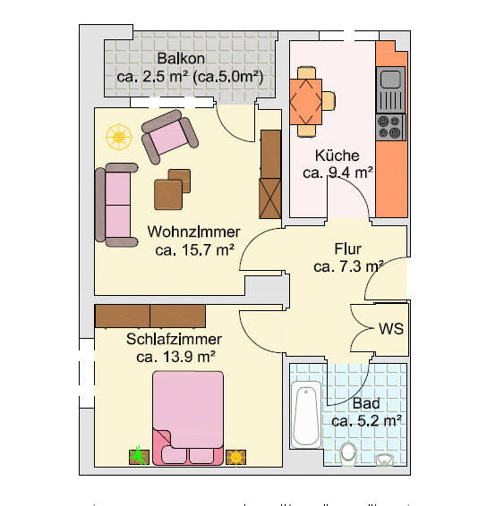 Etagenwohnung Bielefeld Innenstadt - 2 Zimmer, 55 m&sup2;, 480&euro; | Angebot:26751061