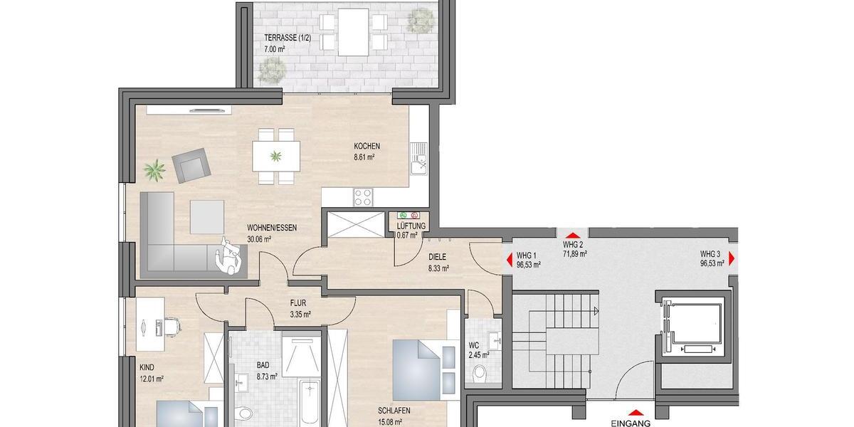 Erdgeschoßwohnung Rietberg - 3 Zimmer, 97 m&sup2;, 1.125&euro; | Angebot:26135113
