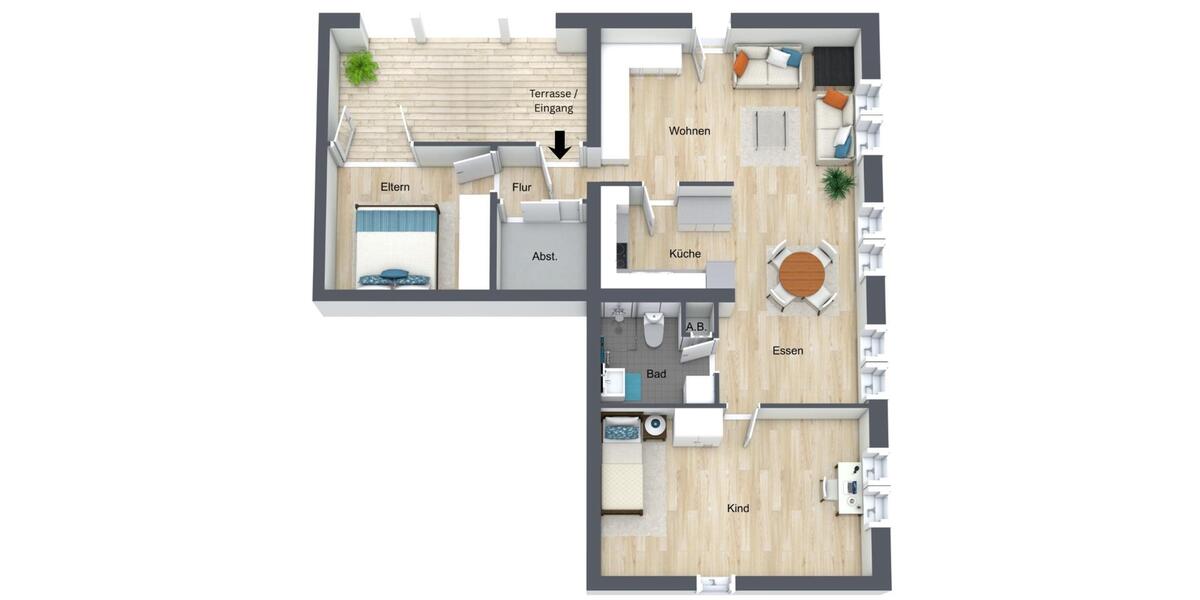 Terrassenwohnung Bielefeld Heepen - 3 Zimmer, 86 m&sup2;, 219.000&euro; | Angebot:25811571