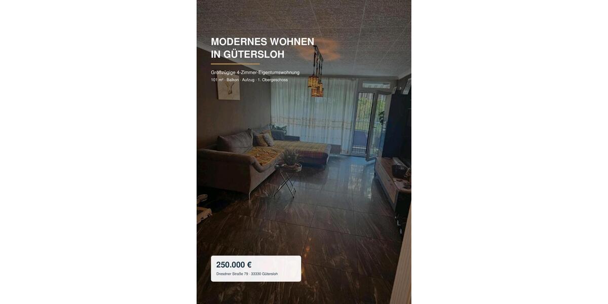 Etagenwohnung Gütersloh - 4 Zimmer, 101 m&sup2;, 250.000&euro; | Angebot:27296269