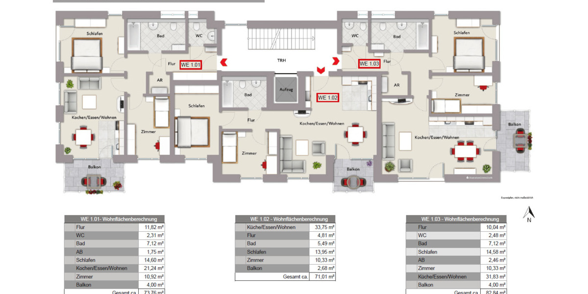 Etagenwohnung Gütersloh Innenstadt - 2 Zimmer, 57 m&sup2;, 279.500&euro; | Angebot:26674989