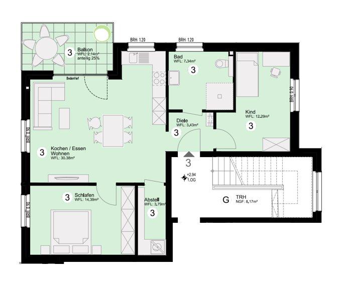 Etagenwohnung Delbrück - 3 Zimmer, 74 m&sup2;, 1.020&euro; | Angebot:26335535