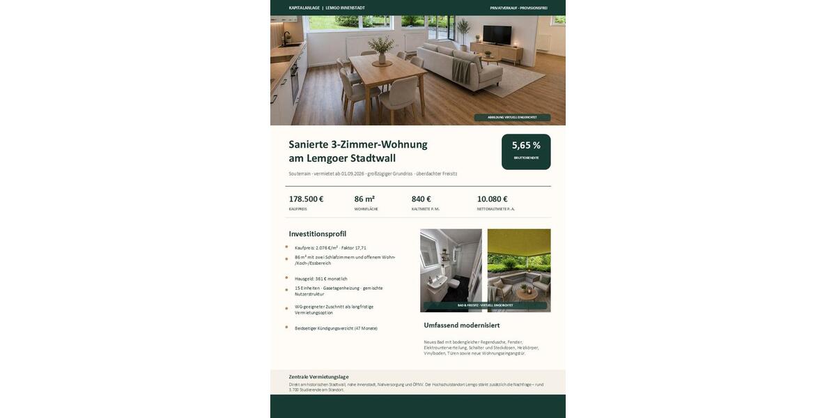 Etagenwohnung Lemgo - 3 Zimmer, 86 m&sup2;, 178.500&euro; | Angebot:27213835