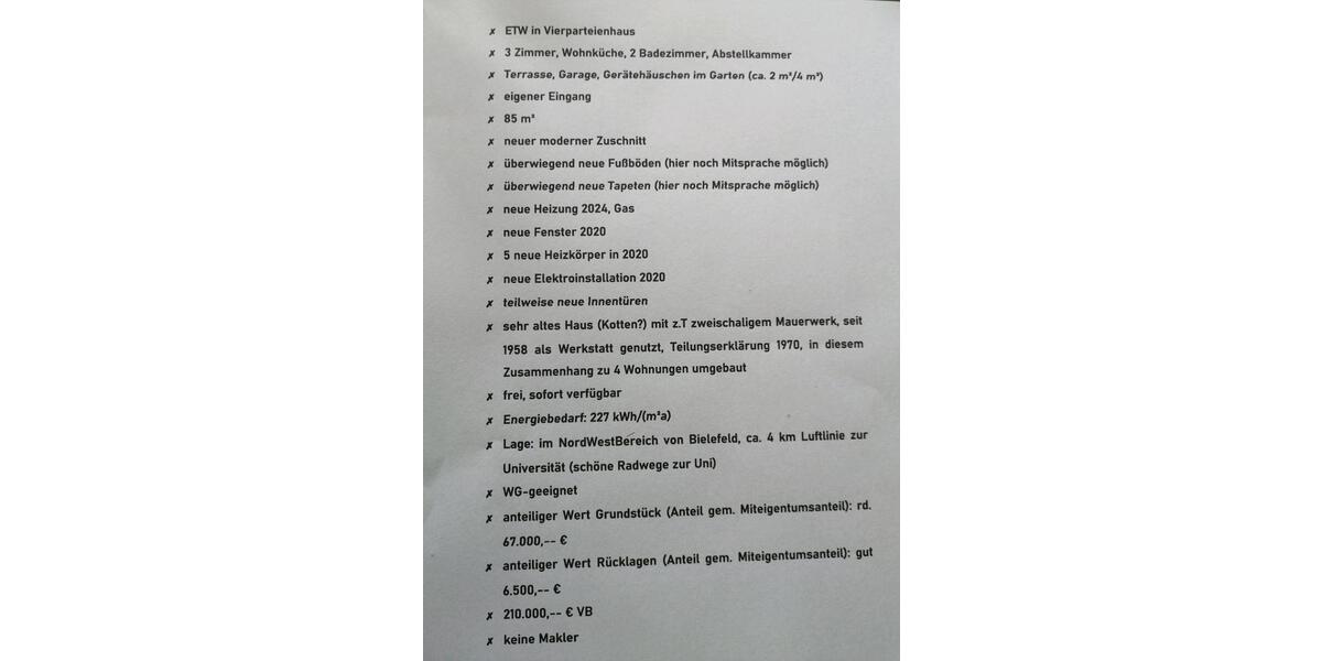 Etagenwohnung Bielefeld Jöllenbeck - 4 Zimmer, 85 m&sup2;, 210.000&euro; | Angebot:25807872