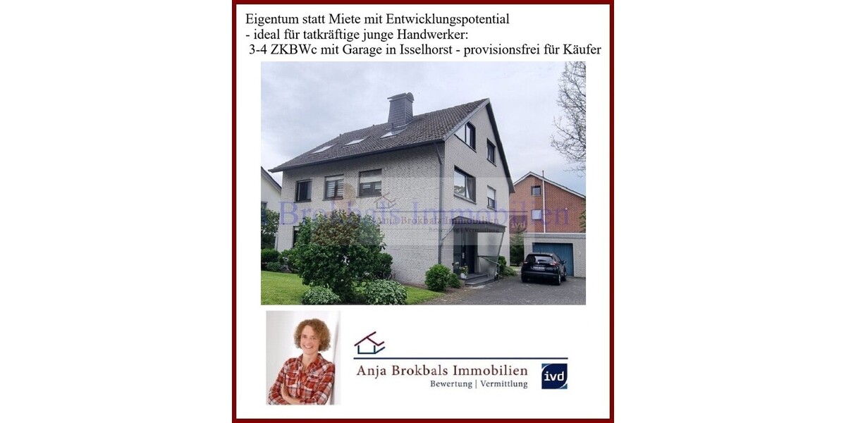 Eigentum statt Miete mit Entwicklungspotential - ideal für tatkräftige junge Handwerker: 3-4 ZKBWc mit Garage in Isselhorst - provisionsfrei für Käufer - 4- Gütersloh Isselhorst | Angebot:27121297