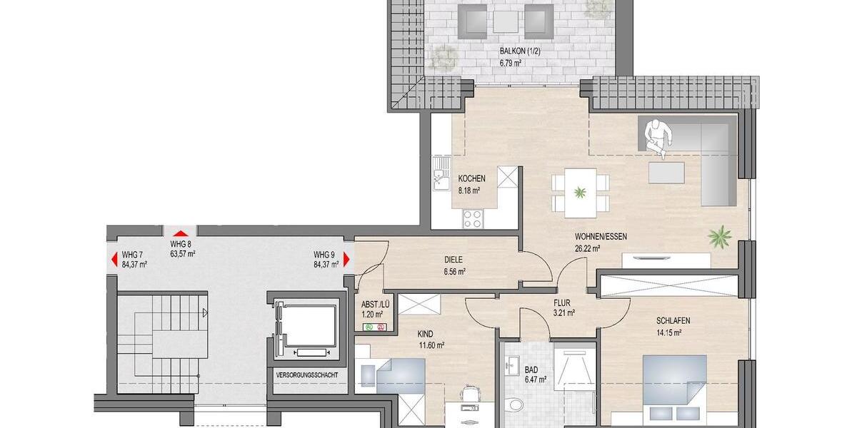 Dachgeschoßwohnung Rietberg - 2 Zimmer, 84 m&sup2;, 1.060&euro; | Angebot:26337258