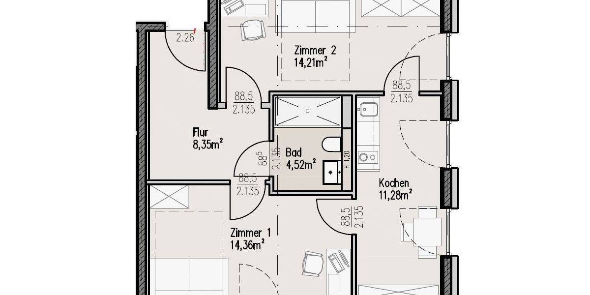 Etagenwohnung Bielefeld Innenstadt - 2 Zimmer, 54 m&sup2;, 830&euro; | Angebot:26804291