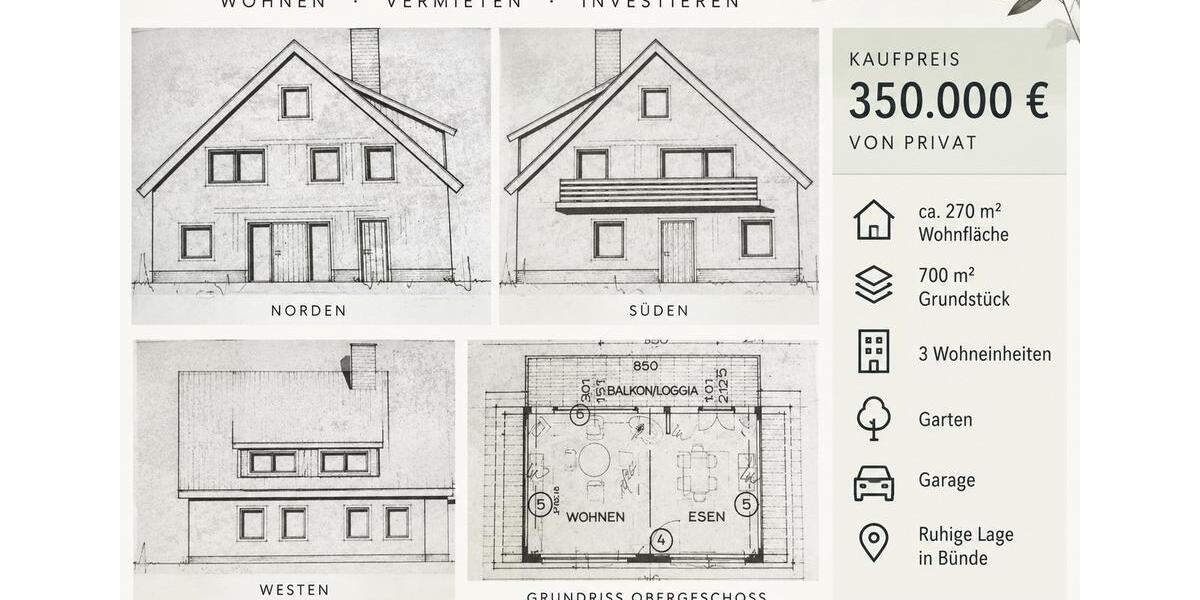 Mehrfamilienhaus, Wohnhaus Bünde - 9 Zimmer, 270 m&sup2;, 350.000&euro; | Angebot:27428668