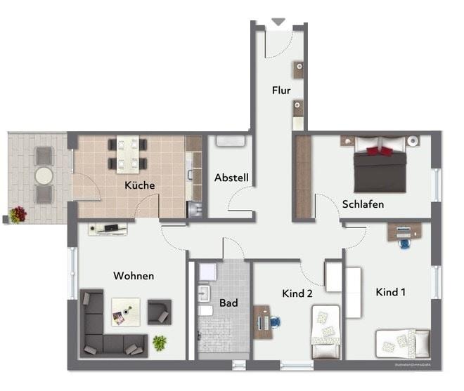 Etagenwohnung Bielefeld Heepen - 4 Zimmer, 99 m&sup2;, 1.436&euro; | Angebot:24487708