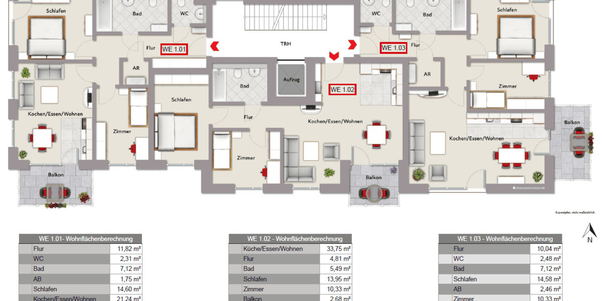 Etagenwohnung Gütersloh Innenstadt - 3 Zimmer, 73 m&sup2;, 370.500&euro; | Angebot:26674986