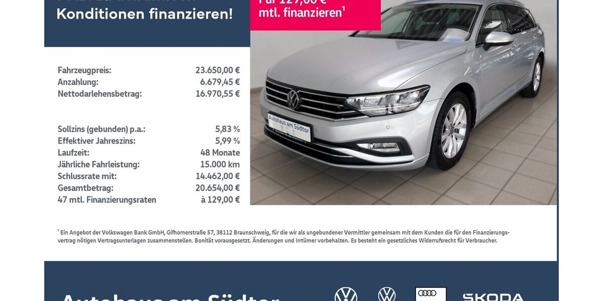 VW Passat Variant 61.873 km 23.650 &euro; Rietberg 33397