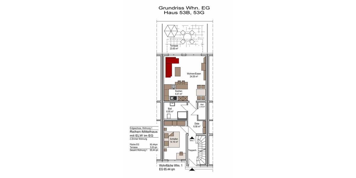 Erdgeschoßwohnung Bielefeld Heepen - 2 Zimmer, 65 m&sup2;, 960&euro; | Angebot:25374915