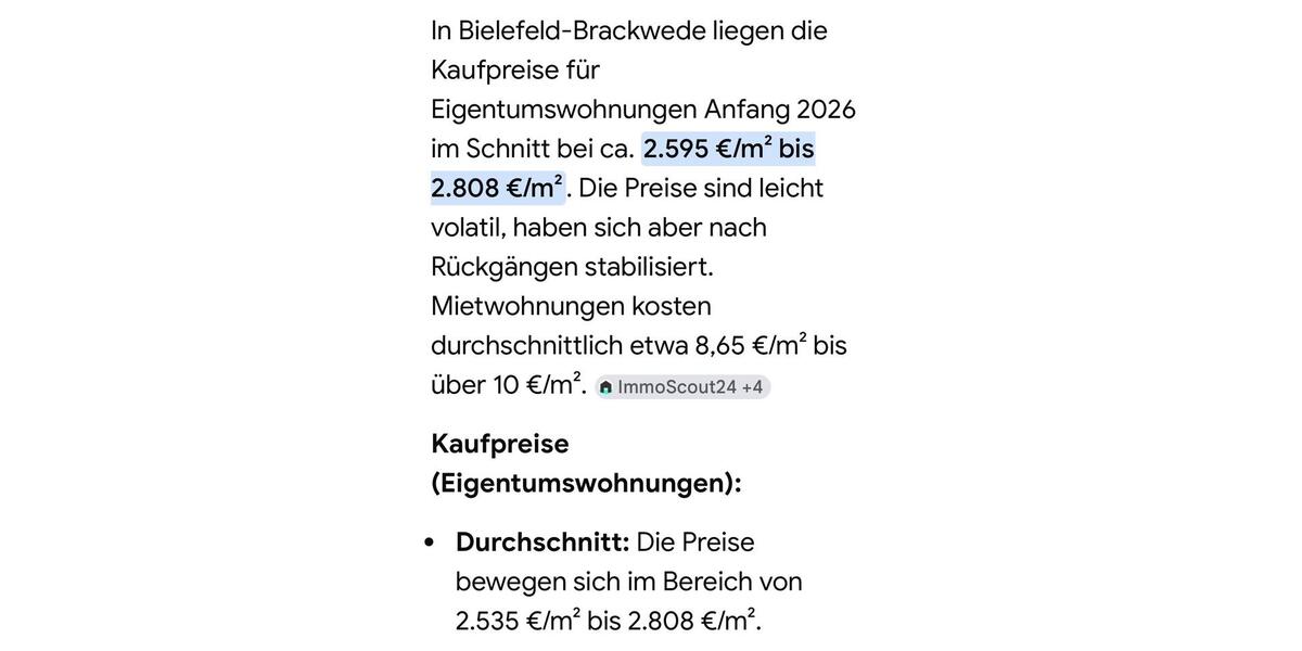 Etagenwohnung Bielefeld Brackwede - 3 Zimmer, 78 m&sup2;, 193.000&euro; | Angebot:24707352