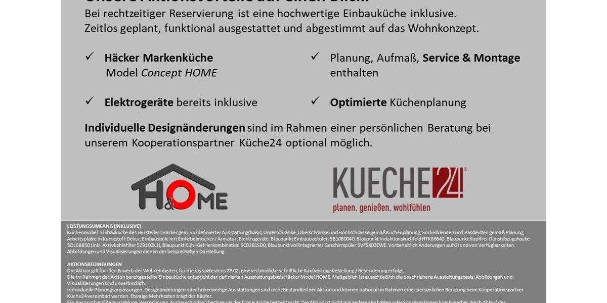 WINTER-AKTION: Inkl. EINBAUKÜCHE, Bodenbeläge komplett, Kfz-Stellplatz. Süd- Westbalkon. 3 zimmer