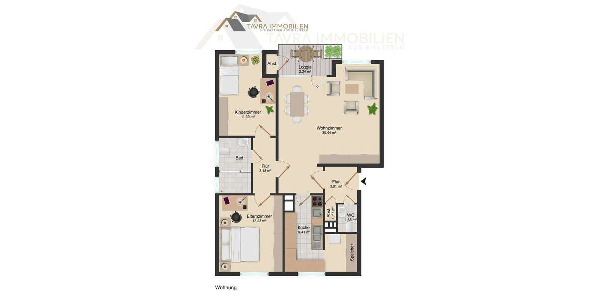 Etagenwohnung Bielefeld Heepen - 3 Zimmer, 82 m&sup2;, 259.000&euro; | Angebot:27148181