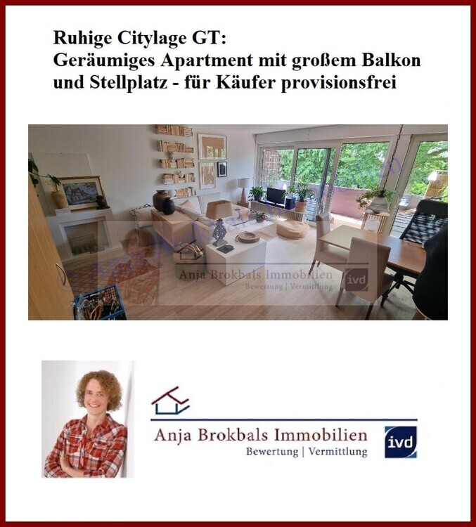 Ruhige Citylage GT: Geräumiges Apartment mit großem Balkon und Stellplatz - für Käufer provisionsfrei